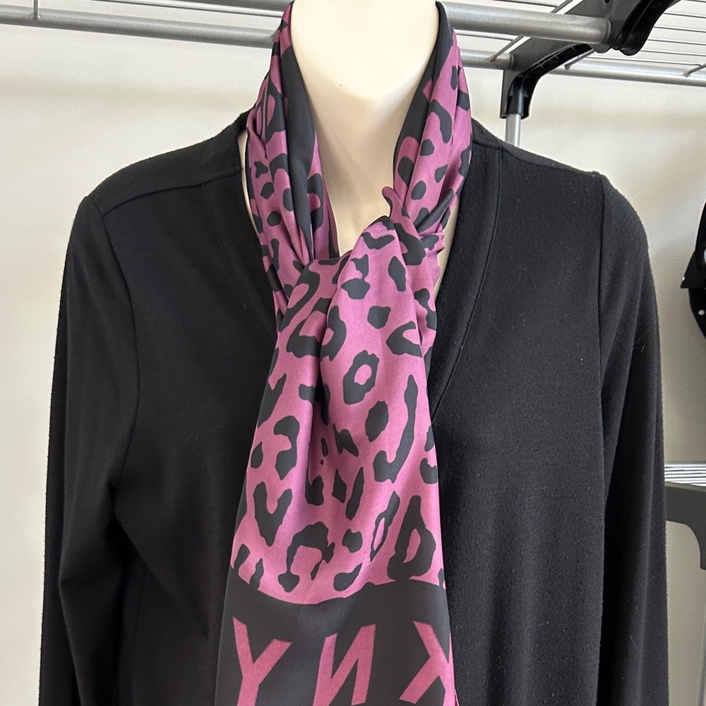 DKNY Black and Purple Animal Print Scarf- PreOwned